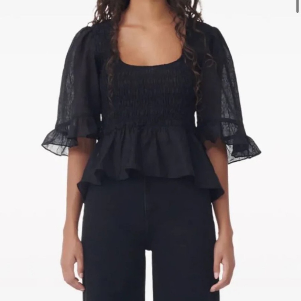 Ganni size 38 US 6 Crinkled Georgette Smock Blouse